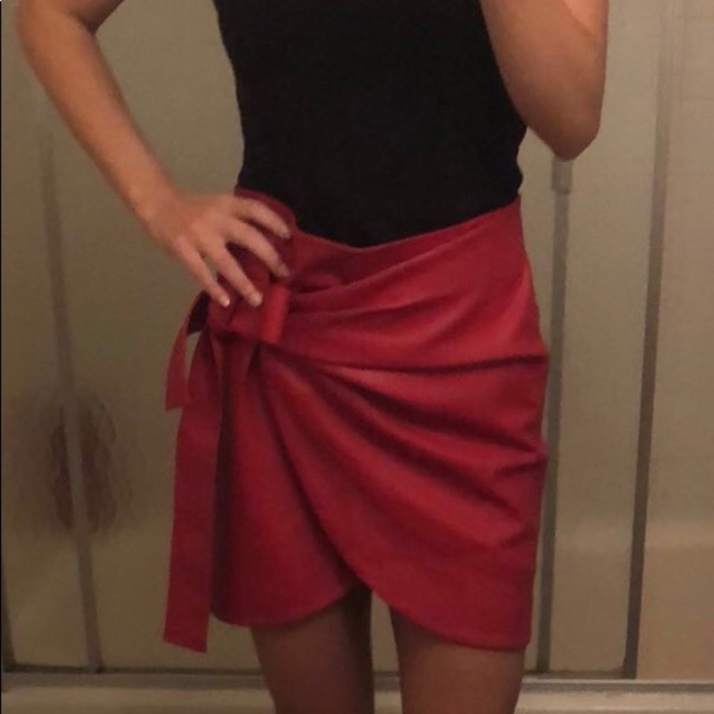 Red leather skirt
